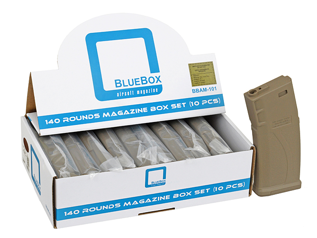[10er Box] Guarder Bluebox 140rds Midcap-Magazine für 416/SCAR16/AR15, TAN
