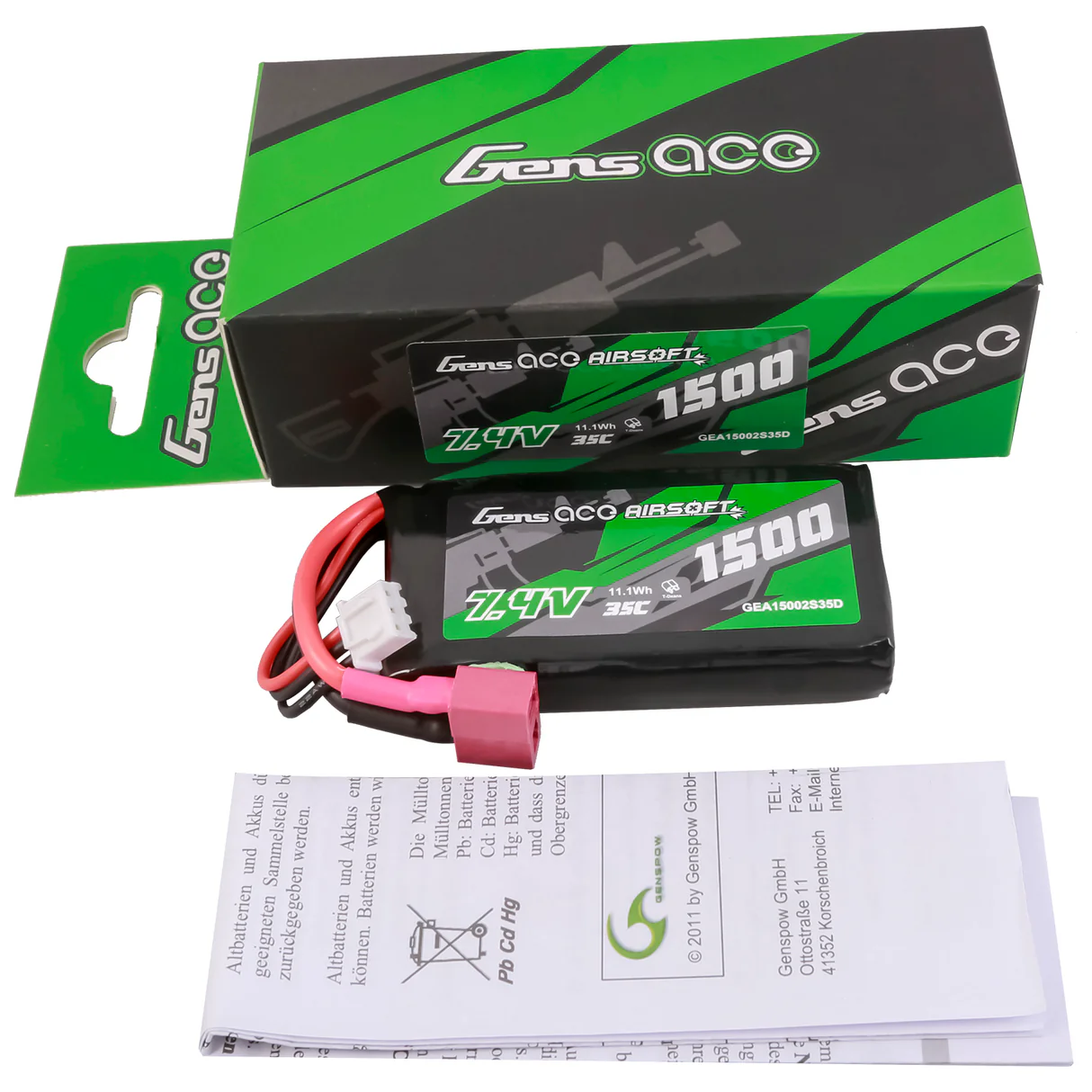 Gens Ace 35C 1500mAh 2S1P 7.4V Peq Type mit T-Stecker